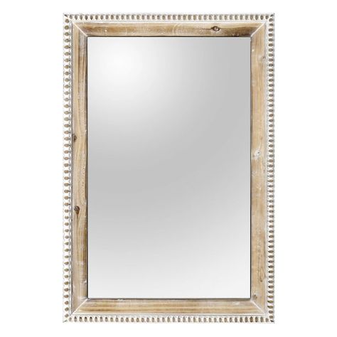 Farmhouse Beaded Mirror, Mirror Makeover Ideas, White Wood Mirror, Powder Room Mirrors, Bead Mirror, Mirrors Bedroom, Rectangle Wall Mirror, Beaded Frame, Beaded Mirror