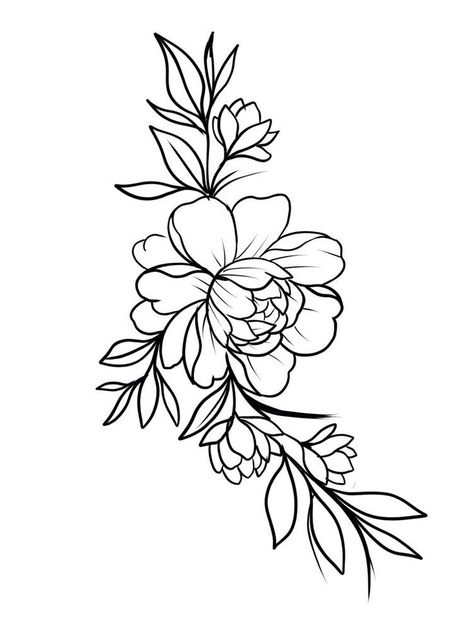 Tattoo Silloute, Cluster Of Flowers Tattoo, Background Shading Tattoo Ideas, Japanese Flower Tattoo Design, Flower Outline Tattoo, Flower Tattoo Stencil, Waist Tattoo, Drawing Of Flowers, Flower Tattoo Stencils