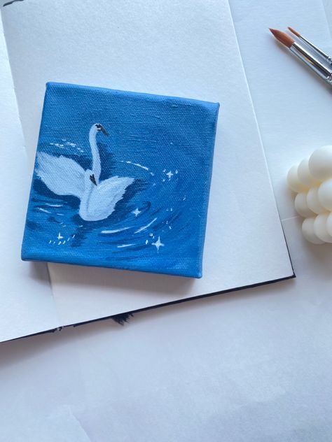 Painting Object Ideas, Simple Blue Painting Ideas, Blue Canvas Painting Ideas, Painting Ideas On Canvas Square, Blue Aesthetic Painting Ideas, Simple Small Canvas Paintings, Square Painting Ideas, Blue Painting Ideas, Cute Acrylic Painting