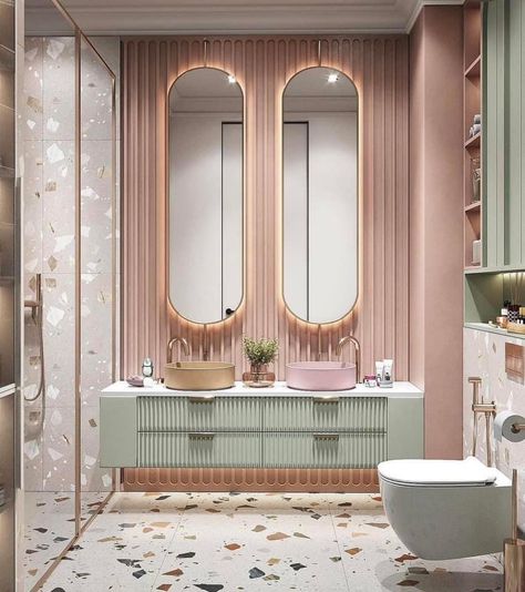 Modern Pink Bathroom, Kids Bathroom Design, Patterned Bathroom Tiles, Bathroom Design Small Modern, Baths Interior, Bathroom Decor Luxury, Deco Bathroom, Beauty Room Decor, Casas The Sims 4