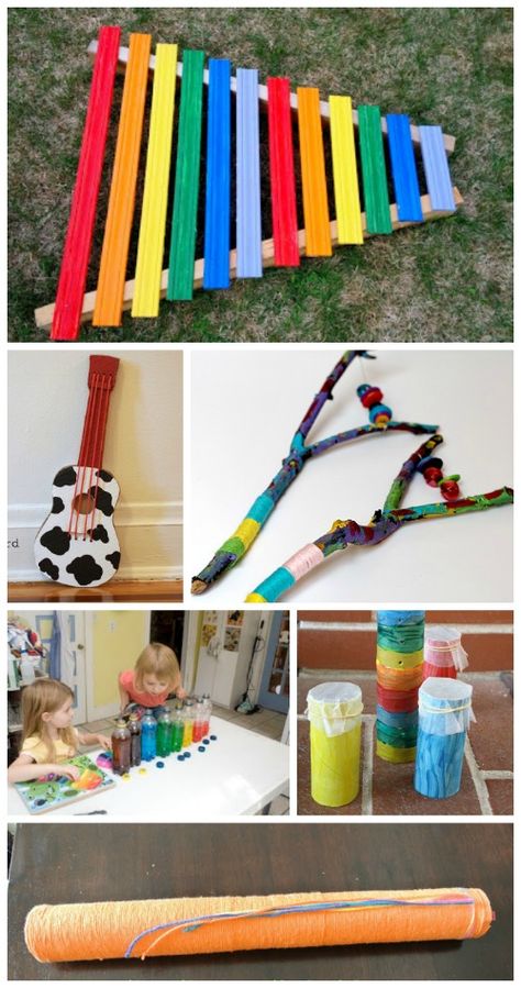 Homemade Instruments using Recycled Materials: Some amazing make-your-own instrument ideas for kids using items from around the house! Handmade Instruments, Vacation Crafts, Music Instruments Diy, Homemade Musical Instruments, Homemade Instruments, Diy Music, Diy Instruments, Kids Homemade, Preschool Music