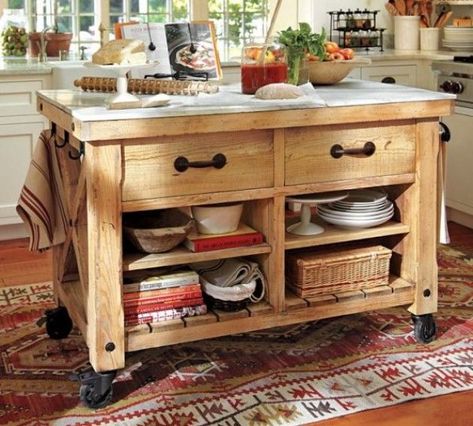 7 Creative Ways to Add Style & Functionality to your Kitchen Island - DIAMOND INTERIORS Kitchen Island On Casters, Rustic Kitchen Island Ideas, Pottery Barn Kitchen, Portable Kitchen Island, Freestanding Kitchen Island, Diy Kitchen Table, Kitchen Island On Wheels, Rustic Kitchen Island, Kitchen Design Diy