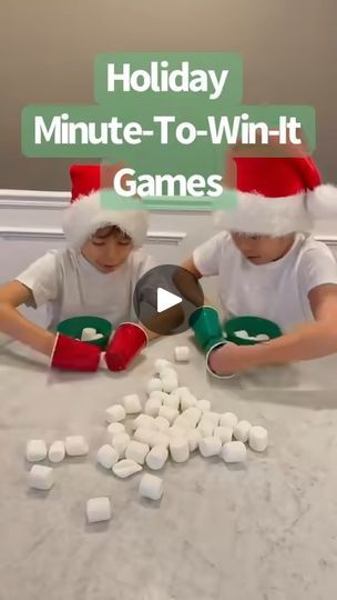 Christmas Minute-To-Win-It Games | Holiday Minute-To-Win-It Games 🎅 These easy games only take a few minutes to set and are fun for kids of all ages (and grown ups)!... | By Raising Dragons - Activities For Kids Winter Themed Minute To Win It Games, Minute To Win It Games With Marshmallows, Christmas Minute To Win It Prizes, Minute To Win It Christmas Game, Easy Christmas Minute To Win It Games, Marshmallow Minute To Win It Games, Minute To Win It Games For Work, Kids Games For Birthday Party Indoor, Prizes For Minute To Win It Games