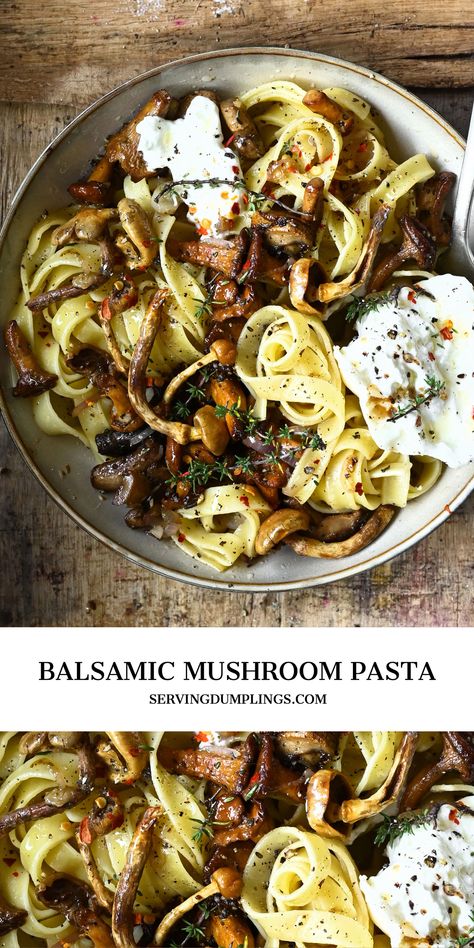 Wild Mushroom And Sage Olive Oil Recipes, Creamy Balsamic Pasta Sauce, Wild Mushroom Pasta Recipes, Cremini Mushroom Pasta, Balsamic Mushroom Pasta, Balsamic Glaze Pasta, Thanksgiving Recipes Pasta, Non Pasta Italian Recipes, Mushroom Ragu Pasta