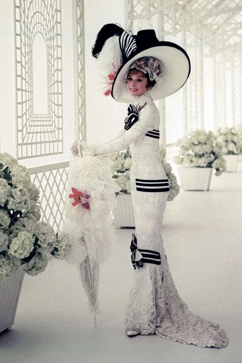 In honor of the digitally restored version of 'My Fair Lady' being released in theaters and on Blu-ray this October, we sat down with Costume Designers Guild president Salvador Perez to chat about the film's famous ensembles and why they've made such a lasting impression. Black And White Costume, Ascot Dresses, Lady Outfits, Audrey Hepburn Photos, White Costumes, Audrey Hepburn Style, Cecil Beaton, Portrait Photos, All White Outfit