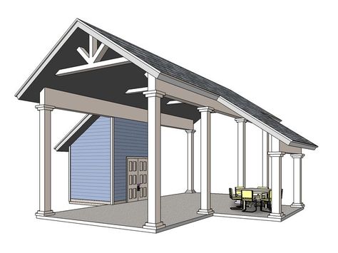 006G-0161: RV Carport Plan with Storage and Covered Porch Camper Cover With Porch, Rv Barn, Rv Port, Rv Shelter, Generator Shed, Rv Carports, Rv Covers, Rv Lots, Shed With Porch