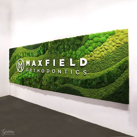 Green Wallscapes, green wall, moss wall, logo wall, moss logo wall, moss on wall, moss logo, preserved moss wall, preserved moss logo Moss Logo Wall, Moss Wall With Logo, Art Company Logo, Mos Wand, Preserved Moss Wall, Artificial Grass Wall, Vertical Garden Design, Green Office, Wall Logo