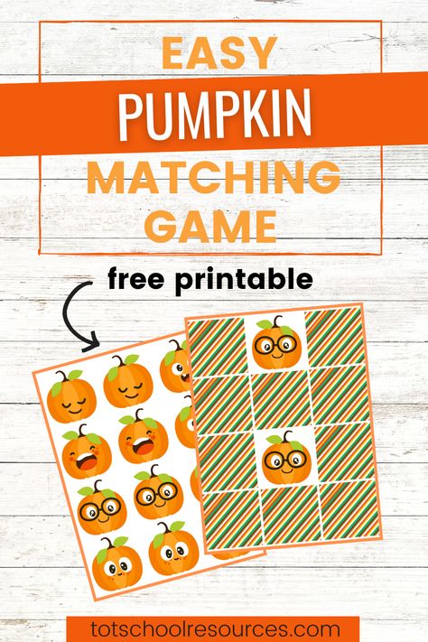 Fall Games Preschool, Printable Pumpkin Faces, Halloween Memory Game, Square Pumpkin, Pumpkins Preschool, Game For Preschoolers, Pumpkins Kindergarten, Halloween Craft Activities, Pumpkin Games