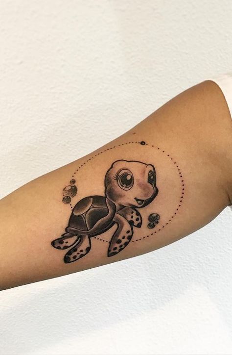 Cute Turtle Tattoo - InkStyleMag Cute Turtle Tattoo, Turtle Tattoo Ideas, Small Turtle Tattoo, Tortoise Tattoo, Turtle Tattoos, Baby Tattoo Designs, Sea Turtle Tattoo, Turtle Tattoo Designs, Small Turtle