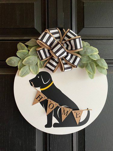 Chocolate Lab Dog, Craft Night Party, Circle Signs, Wood Door Sign, Purple Mums, Round Signs, Metal Wreath Frame, Lab Dog, Relaxing Candles