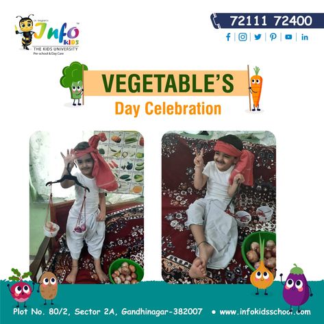 Vegetable Day Celebration was celebrated at InfoKids Pre-school. The students learnt about the nutritional value of vegetables in a fun way at their homes. The activity inculcated the feeling of gratitude towards our farmers & community helpers!!! 👉 Apply for Admission 72111 72400 #InfoKidsSchool #admission #preschool #kids #education #daycare #playgroup #playschool #learnthroughplay #funforkids #playideas #playideas #gandhinagar #infocity Nutritional Value Of Vegetables, School Board Decoration, School Door Decorations, School Doors, Community Helpers, Board Decoration, Nutritional Value, School Board, Pre School