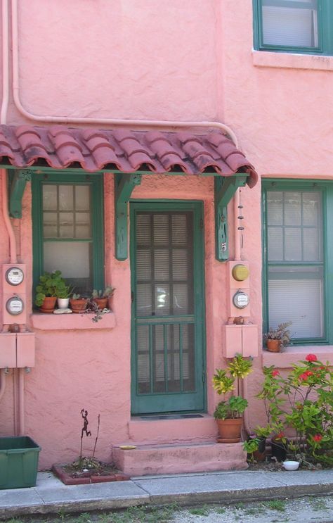 Pin by Michele Moschides on The Perfect Pink | Exterior house colors, Pink houses, Beach house exterior Pink Stucco House, Stucco Makeover, Stucco Houses, Spanish House Exterior, Pink Stucco, Pink House Exterior, White Stucco House, Coloured Houses, Stucco House