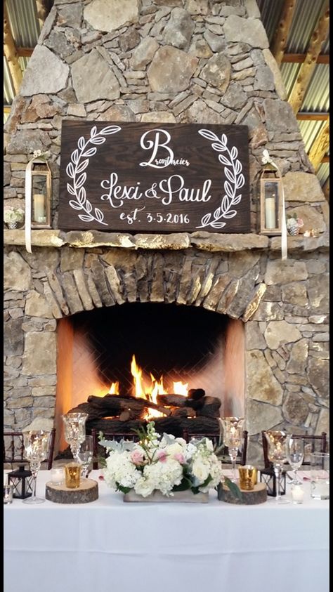 Rustic Fireplace Wedding Decor, Wedding Fireplace Mantel Decor, The Brooks At Weatherford, Fireplace Decor For Wedding, Wedding Fireplace Decorations, Traditional Fireplaces, Farmhouse Fireplace Decor, Fireplace Decorations, Wedding Fireplace