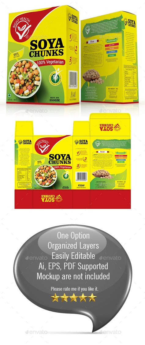 Soya Chunk #Packaging Template - Packaging #Print Templates Download here: https://graphicriver.net/item/soya-chunk-packaging-template/20098358?ref=alena994 Food Packaging Design Template, Box For Food Packaging Design, Food Packaging Design Ideas, Pack Design Food, Food Box Packaging Design, Food Box Design, Packaging Design Template, Soya Milk Packaging, Carton Box Design