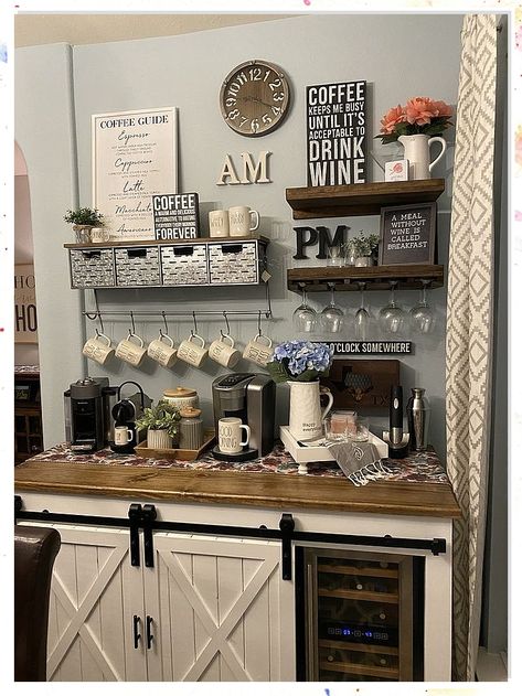 Looking to add some rustic charm to your home? Check out these stunning rustic coffee bar ideas that will transform your space into a cozy retreat. Whether you prefer a farmhouse-inspired design or a more modern twist, these ideas are sure to inspire your next home decor project. From DIY projects to budget-friendly options, there's something for every style and budget. Create your own charming coffee bar today! Rustic Coffee Bar Ideas, Rustic Coffee Bar, Farmhouse Coffee Bar, Coffee Bar Design, Coffee Guide, Bar Inspiration, Coffee Bar Ideas, Home Coffee Bar, Ideas Ikea