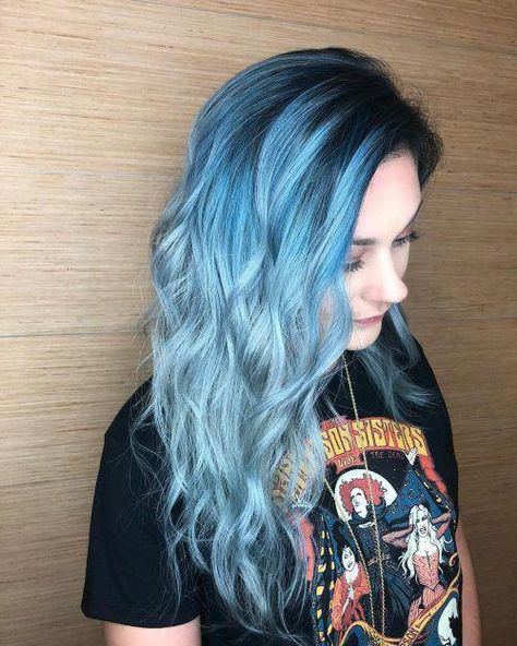 Light Blue to Grey #blueombre Ombre Hair Color Ideas, Light Brown Balayage, Grey Ombre Hair, Brown To Blonde Ombre, Full Lace Wig Human Hair, Blue Ombre Hair, Colour Hair, Blue Wig, Dye Colors