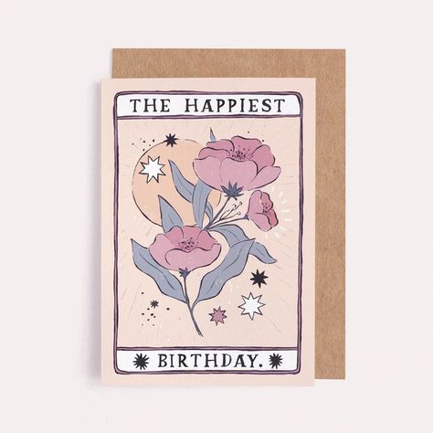 Traditional Tarot Cards, Birthday Vibes, Flower Birthday Cards, Birthday Cards For Mum, Mum Birthday, Birthday Cards For Her, Hand Painted Artwork, Butterfly Cards, New Baby Cards