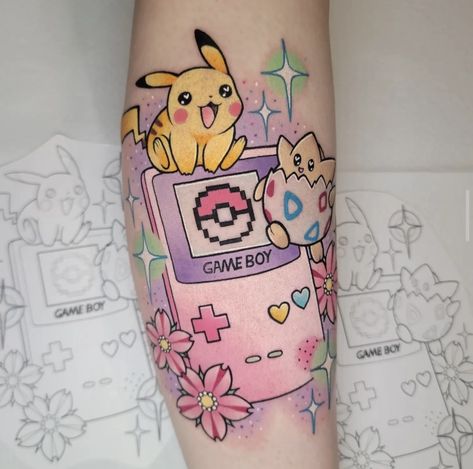 Pokemon Tattoos, Pikachu Tattoo, Floral Thigh Tattoos, Witch Tattoo, Pokemon Tattoo, Kawaii Tattoo, Cute Little Tattoos, Gaming Tattoo, Tattoo Style Drawings