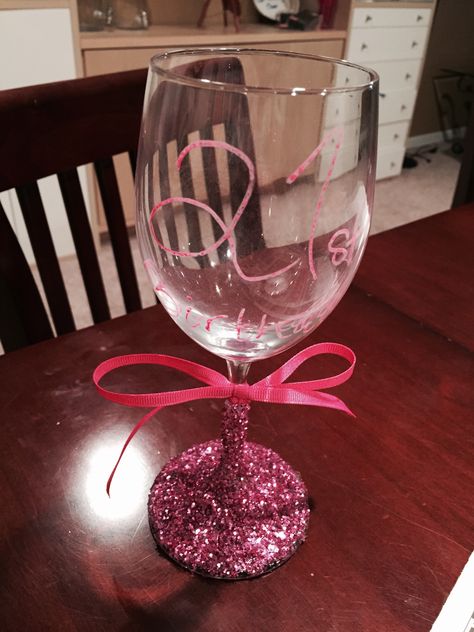 21st birthday wine glass #DIY #21st #21bday #cute #sparkly 21st Birthday Dresses, Wine Glass Diy, 21 Birthday Wine Glass, Birthday Dress 21st, Birthday Wine Glass, Glass Diy, Birthday Wine, 21st Birthday, Birthday Dresses