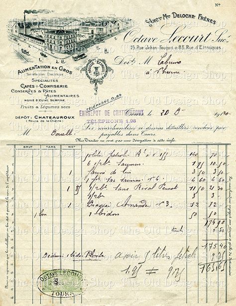 Vintage French Ephemera Dec 21 1920 Invoice by TheOldDesignShop, $3.50 Stary Papier, French Ephemera, Etiquette Vintage, Postal Vintage, Free Vintage Printables, Images Vintage, Vintage Lettering, Old Paper, Vintage Labels