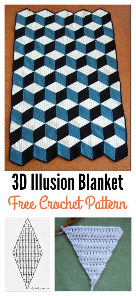 Free 3D Illusion Diamond Blanket Crochet Pattern Crochet Blanket Diy, Zig Zag Crochet, Beau Crochet, Crochet Blanket Pattern Easy, Crochet Afghan Patterns Free, Crochet For Beginners Blanket, Easy Crochet Blanket, Crochet Blanket Designs, Blanket Crochet Pattern