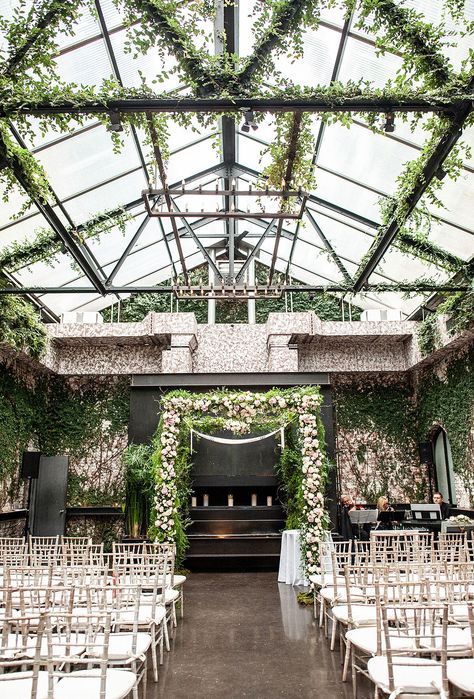 Greenhouse Wedding Reception, Floral Ceremony Arch, Greenhouse And Garden, Foundry Wedding, Greenhouse Venue, Garden Woodland, Floral Ceremony, Sunflower Wedding Decorations, Courtyard Wedding