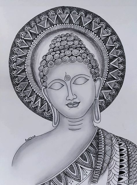 Bhudha Pics Mandala, Lord Bhudha Drawings, Lord Buddha Mandala Art, Buddha Art Drawing Simple, Buddha Drawing Pencil Simple, Buddha Sketch Drawings, Buddha Pencil Sketch Art, Mataji Drawing, Buddha Mandala Artwork