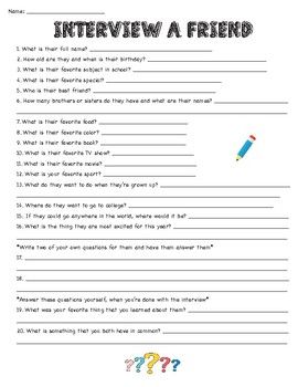 Used as a "Get to Know You" activity where students interview a classmate to learn more about them. Teaching interview skills, writing skills, listening skills, and descriptive skills. Best Friend Interview Questions, Interview Questions For Friends, Teaching Interview, Student Interview, Vocational Skills, Get To Know You Activities, Questions For Friends, Esl Activities, French Learning