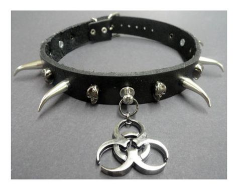 Biohazard Black Leather Choker Leather Choker Collars, Black Leather Choker, Leather Chokers, Choker Collar, 8th Grade, Punk Fashion, Wrap Bracelet, Leather Bracelet, Piercings