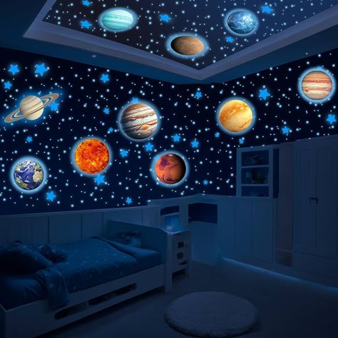 Amazon.com: LUMOSX Glow in The Dark Stars for Ceiling - 534pcs Solar System Stickers Glowing Stars Planets & Constellation EBook Glow Stars for Ceiling Glow in The Dark Stars and Planets for Ceiling (Green) : Baby Solar System Room For Kids, Solar System Bedroom Ideas For Kids, Space Themed Rooms For Boys, Unisex Room For Kids, Little Boy Room Ideas Bedrooms Kids, Outer Space Bedroom Boys, Astronaut Room For Boys, Kids Space Theme Bedroom, Space Themed Kids Room