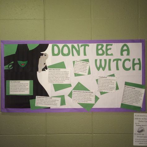 Don't be a witch roommate bulletin board ca ra Halloween Roommate Bulletin Board, Residence Life Bulletin Boards, Ra Door Decs, Community Bulletin Board, Ra Themes, Work Bulletin Boards, Be A Witch, Ra Boards, Ra Bulletins