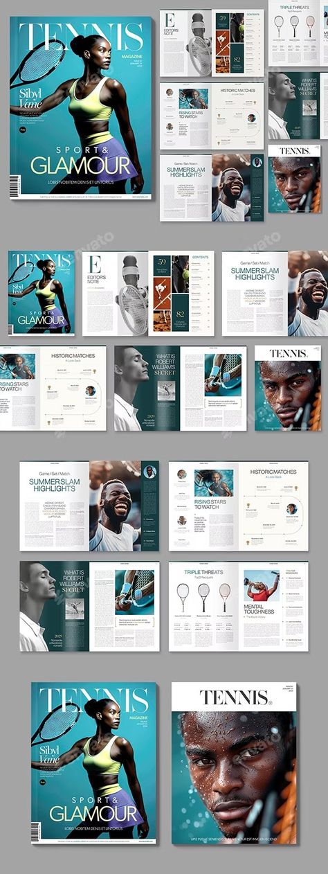 Tennis Magazine Template, Print Templates | GraphicRiver Sports Magazine Layout, Magazine Sport, Tennis Magazine, Sport Magazine, Sports Magazine, Match Highlights, Magazine Layout, Magazine Template, Print Templates