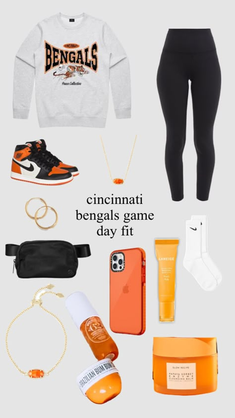 Cincinnati Bengals Outfit Ideas, Cute Bengals Outfit, Bengals Outfit Ideas, Cincinnati Bengals Game Day Outfit, Bengals Gameday Outfit, Bengals Game Outfit, Fall Football Game Outfit For Women Cold, Bengals Game Day Outfit Women, Bengals Football Outfit Women