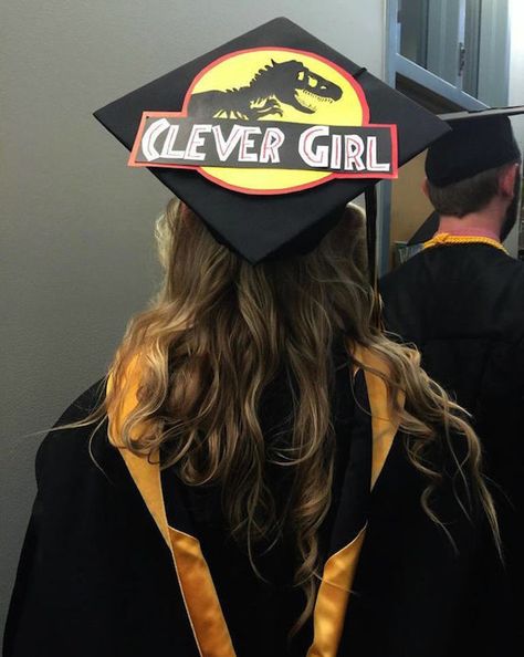 Jurassic Park Theme, Abi Motto, Jurrasic Park, Behind Blue Eyes, Michael Crichton, Grad Caps, Graduation Cap Designs, Graduation Caps, Regina George