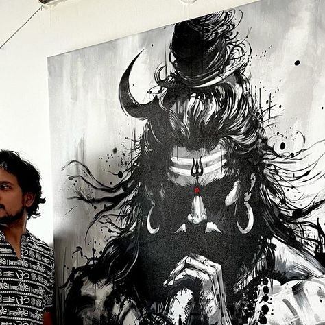 Shiva Acrylic Painting Canvas, Mk Goyal Painting, Charcoal On Canvas, Mahakal Painting, Shiva Painting Acrylics, Mahadev Painting, Shiva Drawing, Easy Hair Drawings, Hulk Artwork