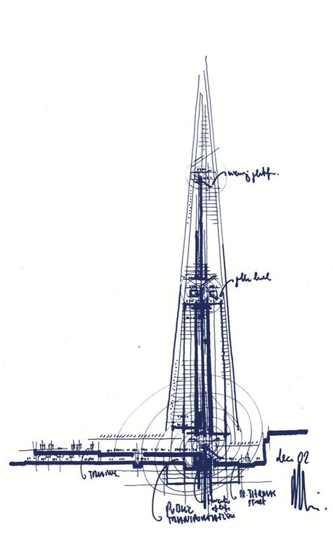 Update: The Shard / Renzo Piano,© Rpbw Renzo Piano Sketch, Renzo Piano Architecture, Building Workshop, London Architecture, Renzo Piano, The Shard, Famous Architects, Architectural Sketch, Architecture Illustration