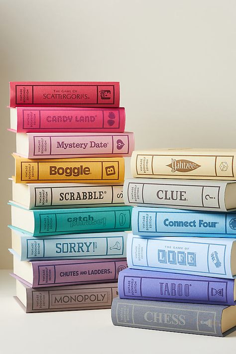 Discover endless family fun with the Vintage Bookshelf Collection – a delightful 15-pack of games elegantly disguised as classic novels. Unfold each fabric-bound treasure to reveal a world of interactive entertainment, perfect for creating cherished moments and fostering strong bonds with loved ones. | Vintage Bookshelf Board Games Bundle by WS Game Company at Anthropologie Bookshelf Games, Mystery Date, Vintage Bookshelf, Vintage Board Games, Boat House, Wood Working Gifts, No Game No Life, Catch Phrase, Wooden Storage