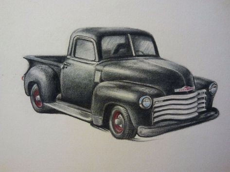 Truck Tattoo Design, Chevy Truck Tattoo, Ford Truck Tattoo, Low Rider Truck, Truck Drawings, Truck Tattoo, Old Ford Truck, Pick Up Truck, Car Tattoos