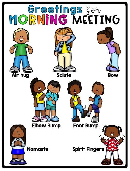 Morning Meeting Greetings, Greeting Ideas, Kindergarten Parent, Melonheadz Clipart, Morning Meeting Activities, Meeting Activities, Class Meetings, Greeting Poster, Morning Meetings