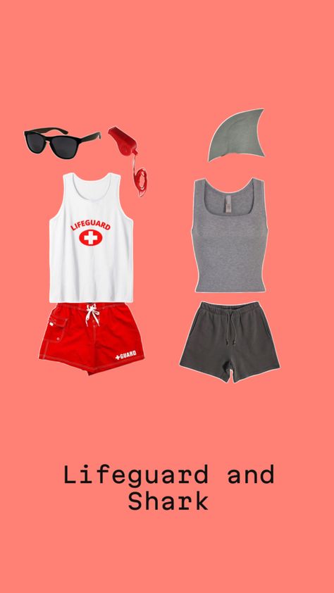 Lifeguard And Shark Costume, Shark And Lifeguard Costume, Lifeguard Costume, Shark Halloween Costume, Shark Halloween, Shark Costumes, Halloween Costumes Friends, Costume Ideas, Halloween Costume