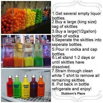 Taste the rainbow Skittles Drink, Skittle Vodka, Tropical Mixed Drinks, Empty Liquor Bottles, Orange Julius Recipe, Flavored Alcohol, Flavoured Vodka, Jello Shot Recipes, Yummy Alcoholic Drinks