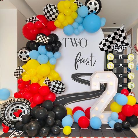 PRICES MAY VARY. 179 Pcs Race Car Balloons set included:1 pcs 29 Inch wheels foil Mylar balloons,2 pcs 18 Inch black and white chequered round foil Mylar balloons,2 pcs 18 Inch wheels foil round Mylar foil Mylar balloons,4 pcs 18 Inch (red,yellow,black,blue) Latex Balloon,20 pcs 12 Inch (red,yellow,black,blue)Latex Balloon,60 pcs 10 Inch (red,yellow,black,blue)Latex Balloon,80 pcs 5 Inch (red,yellow,black,blue)Latex Balloon,5 pcs 18 Inch black and white Checkered Flag,1roll balloon arch strip,1r Race Balloon Arch, Race Car Themed Birthday Party Decoration, Race Theme Birthday Party, 2nd Birthday Boy Themes Unique, 4th Birthday Party For Boys Theme, Two Fast Birthday Party Boy, Race Car Themed Birthday Party, Car Party Decorations, Two Fast Party