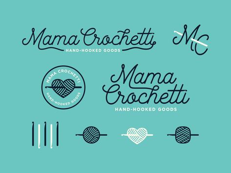 Crochet Branding, Yarn Logo, Yarn Business, Crochet Logo, Logo Exploration, Fancy Logo, Clothing Logo Design, Flat Color Palette, Crochet Business