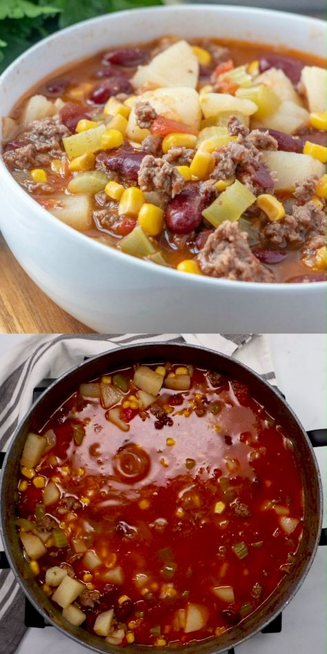 Shipwreck Stew – a simple and economical dish full of ground beef, veggies and beans! Family friendly and comforting – don’t let this dish’s simplicity fool you! #soupsandstews Shipwreck Stew, Quick And Easy Soup, Soup Recipes Slow Cooker, India Food, Crockpot Recipes Slow Cooker, Easy Soups, Easy Soup Recipes, Minestrone, Healthy Soup Recipes