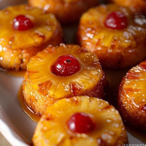 Mini Pineapple Upside-Down Cakes Mini Pineapple Upside Down Cakes With Box Cake, Upside Down Pineapple Cake Cupcakes, Single Pineapple Upside Down Cake, Pineapple Upside Down Cake Recipe Using Box Cake, Cupcake Pineapple Upside Down, The Best Pineapple Upside Down Cake, Upside Down Pineapple Cake Mini, Small Upside Down Pineapple Cake, Bundt Cake Pineapple Upside Down