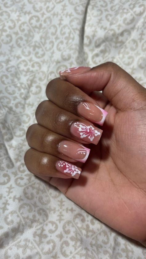 Birthday nails 🩷 Biab Nails, Gel Toe Nails, Gel Toes, Colored Acrylic Nails, Summery Nails, Girly Acrylic Nails, Birthday Nails, Short Acrylic Nails, Flower Nails