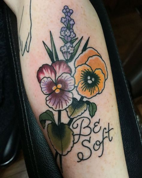 Violet Tattoos, Pansy Tattoo, Violet Flower Tattoos, Pretty Piercings, Violet Tattoo, Americana Tattoo, Heart Tattoo Wrist, Traditional Tattoo Flowers, Traditional Style Tattoo