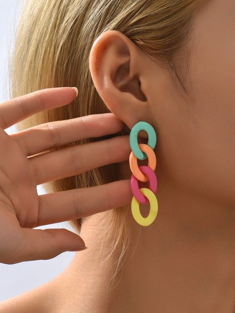 Multicolor Fashionable Collar  Polyresin  Dangle Embellished   Jewelry Amazing Earrings, Block Chain, Chain Design, Necklace Bracelet, Necklaces Bracelets, Ear Cuff, Color Block, Stud Earrings, Drop Earrings