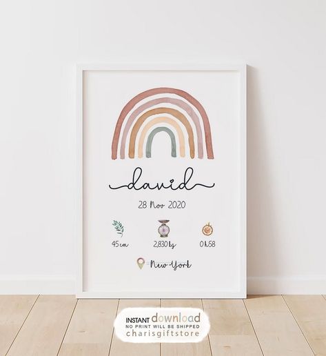 Insightful Guide to Newborn Growth: Stats Posters Birth Details Template, Nursery Art Ideas, Baby Frames, Baby Handprint Art, Baby Handprint Crafts, Birth Stats Wall Art, First Birthday Posters, Baby Birth Stats, Baby Poster