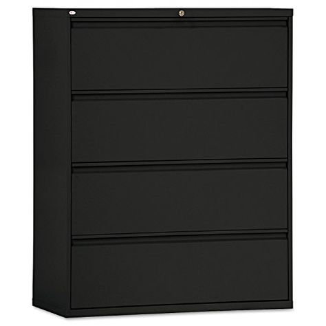 Alera LF4254BL 4-Drawer Lateral File Cabinet, 42 x 19-1/4 x 53-1/4-Inch, Black 4 Drawer File Cabinet, Lateral File, Lateral File Cabinet, Office Supply Organization, Steel Cabinet, Hanging Files, Modway Furniture, Supplies Organization, Hanging Rail